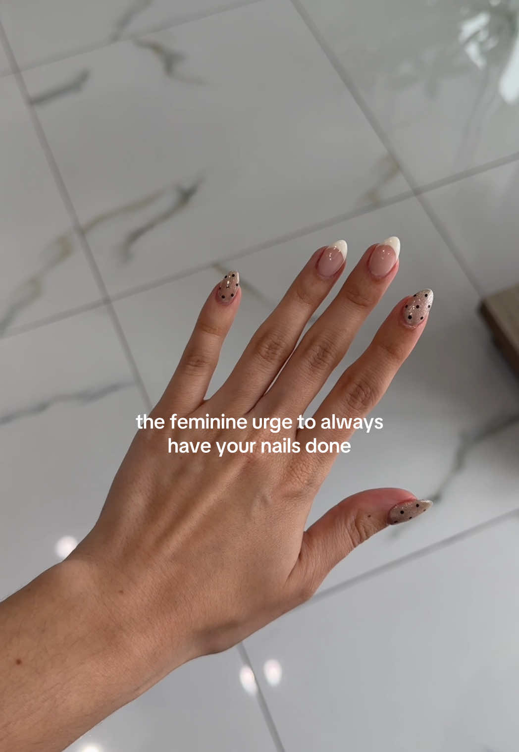 does anybody else feel super unmotivated to post when you’re on your period too or is it just me #feminineurge #polkadotnails #polkadot #naildesign #nailsneedtobedone #polkadottrend #summernails #frenchtipnails #creatorsearchinsights 