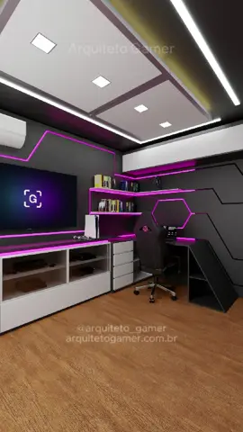 Fazemos arquitetura para GAMERS 🎮 Transformamos esse ambiente em uma sala de jogos completa, com setup para estudo, trabalho e uma TV de 65” para games e séries. O rack com expositores em acrílico organiza os consoles e protege da poeira. Painéis em MDF com LEDs RGB dão cor e estilo futurista ao espaço. Armários superiores e painel hexagonal unem praticidade e design. Já projetamos: ✅️ Quarto Gamer ✅️ Escritório Gamer ✅️ Home Office Gamer ✅️ Gaming House ✅️ Sala de Jogos ✅️ Home Theater Gamer ✅️ Sala Gamer Esportiva ✅️ Game Office para Streamers ✅️ Game Office para Traders Confira nosso perfil e conheça nossos projetos! 💯 Render e animação por @robson_kyoto3d usando o aplicativo Blender. #arquitetogamer #quartogamer #setupgamer #escritoriogamer #rgbsetup #estilodejogo #gamingspace #ledsetup #designgamer #blender3d 