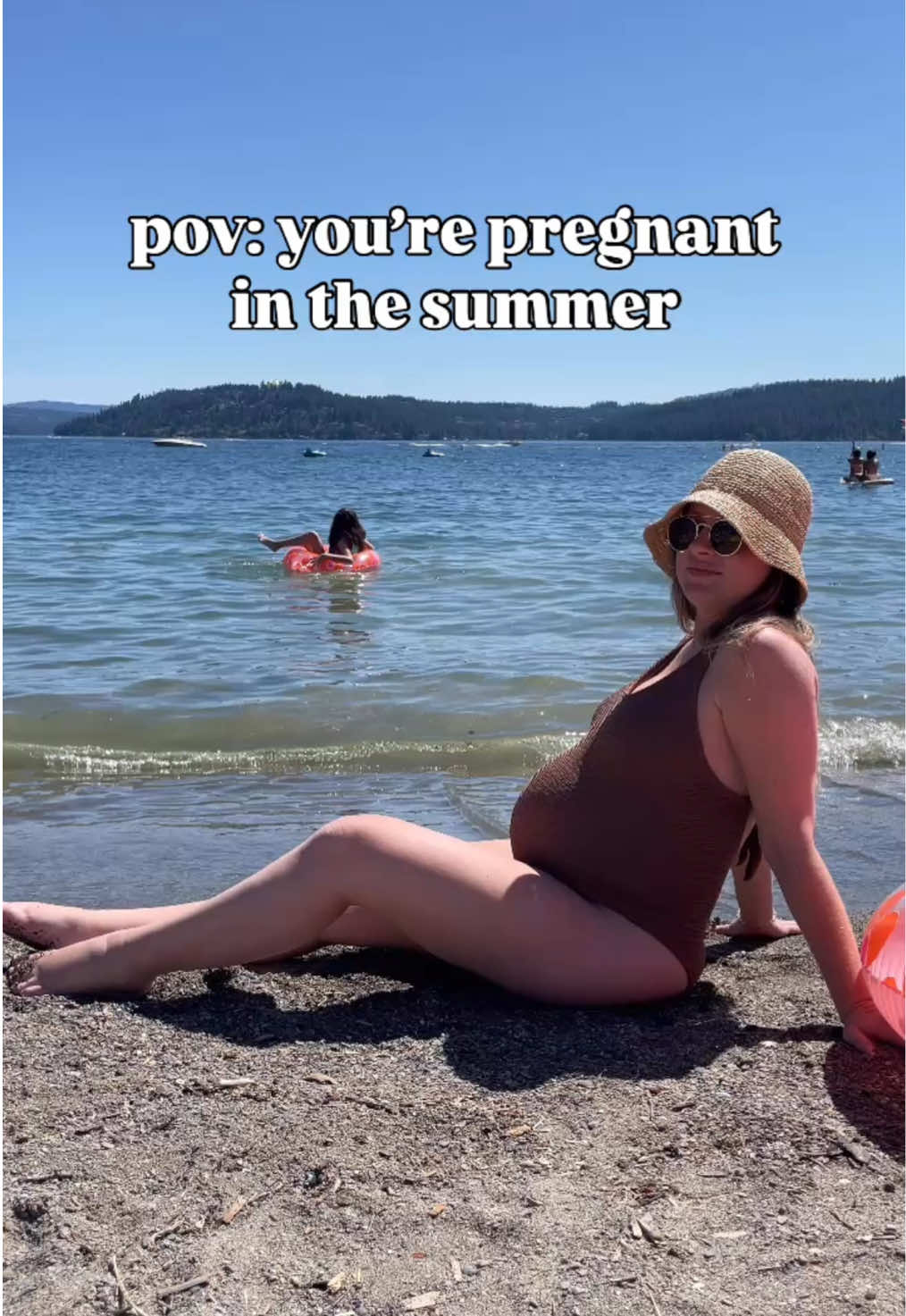 Third trimester whale watch 😂🐳  #pregnancyhumor #3rdtrimester #momhumor #9monthspregnant #lakedays #pregnantbelly 