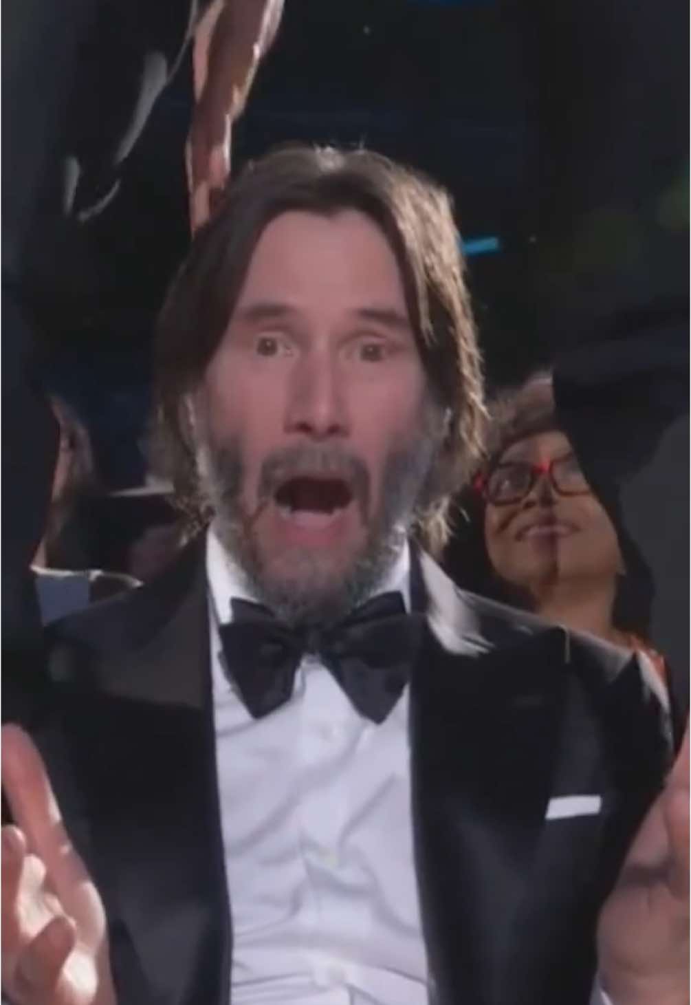 Jonathan Groff did not hold back during his #TonyAwards performance... and Keanu Reeves was rocking with it. 🤘 (🎥: Tony Award Productions/White Cherry Entertainment/CBS)
