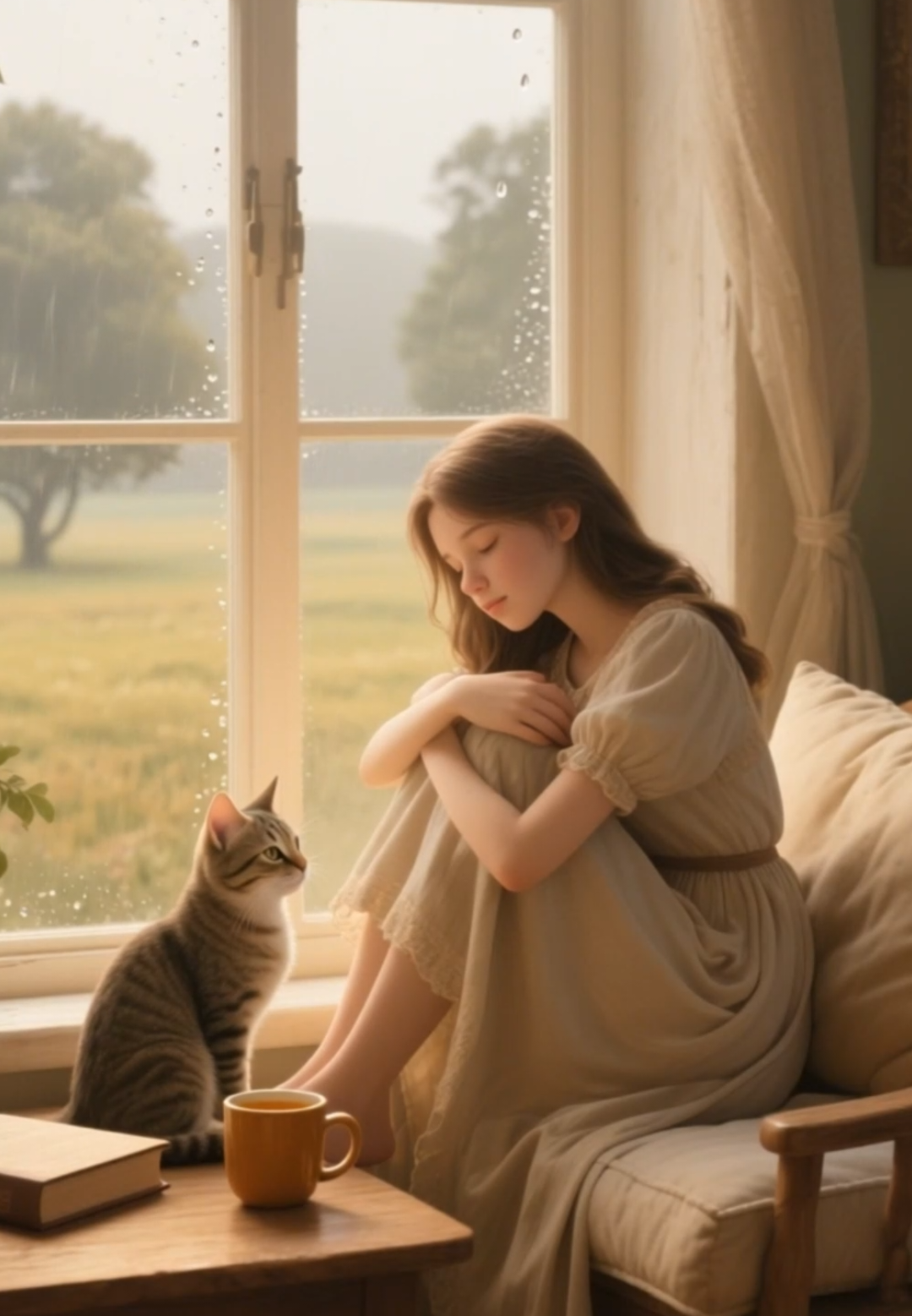 A quite, rainy day filled with peace 🐱 #cozy #healing #calm #relexing #peaceful #quietnature #cat #serenity #lovely #aiart