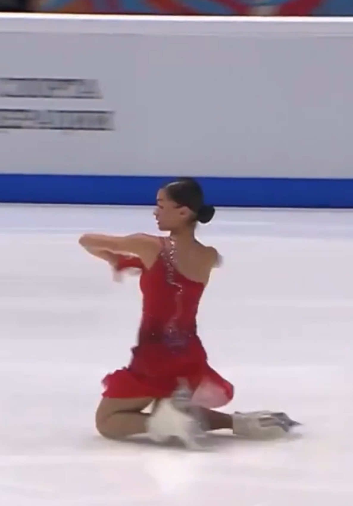 Adeliia Petrosian’s iconic split slide this season #adeliiapetrosian #adeliyapetrosian #annascherbakova #alexandratrusova #teamtutberidze #russianfigureskating #figureskating