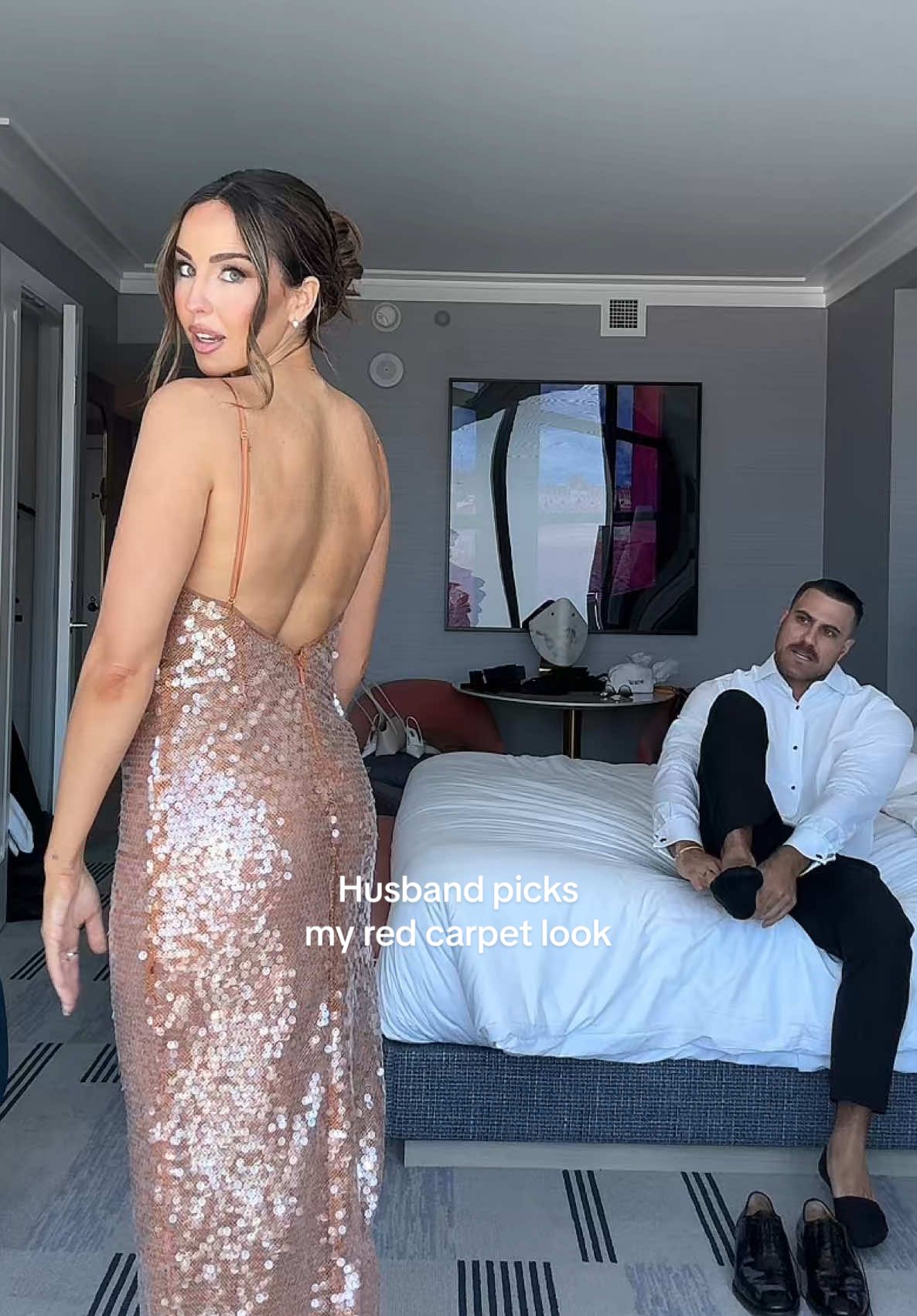 Did he pick correctly??? #glam #makeupinspo #grwm #redcarpetlook #husbandwife 
