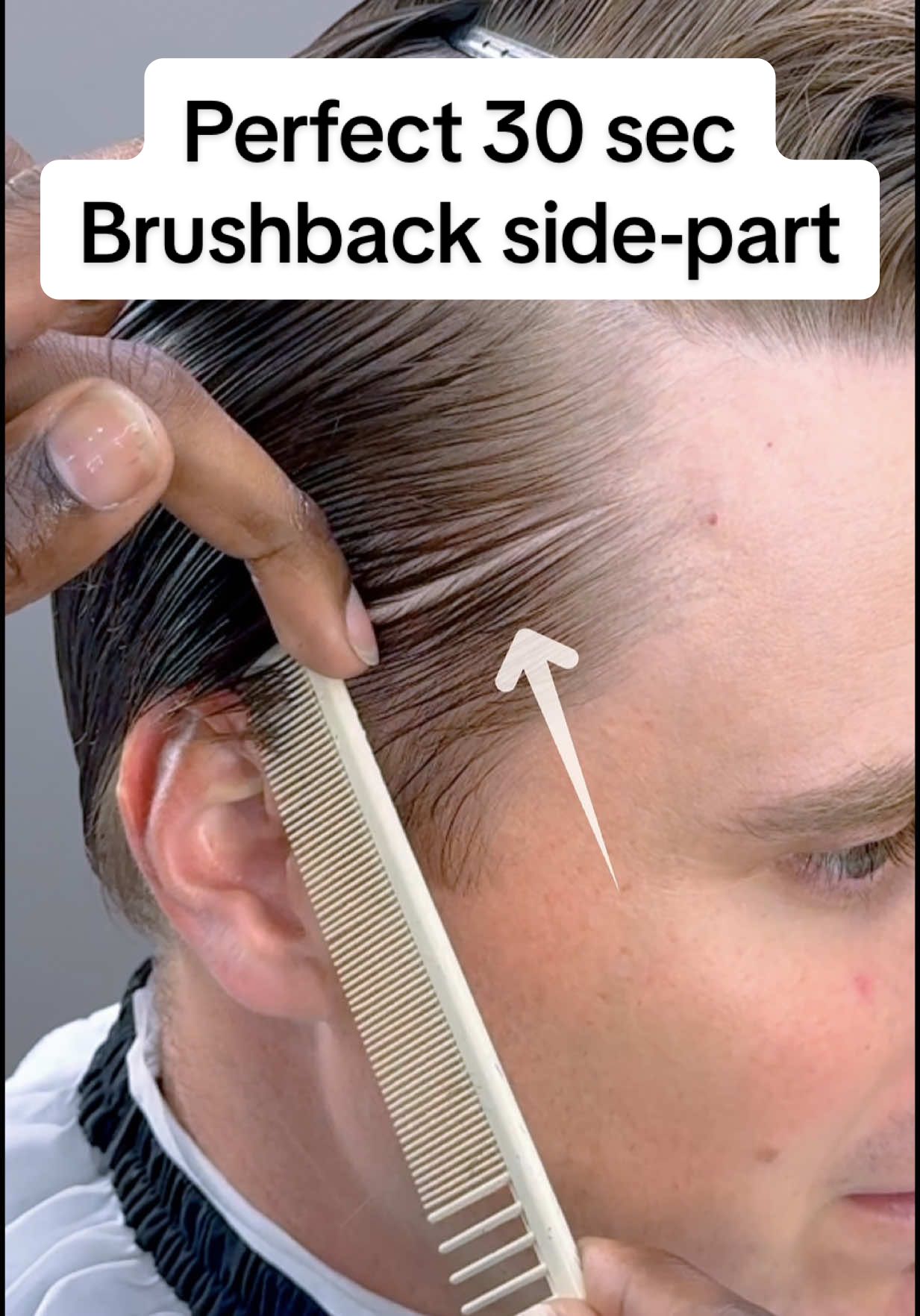 The key to the perfect brushback side part✂️ The key to the perfect brushback side part is clean diagonal back subsections. This insures that you are in control of the round of the head. This makes sure you can style your brushback side part at home and re create the look with no problem. Check out how I did it.  #houstonbarber #katytx #sideparthaircut #brushback #menshair #fyp 