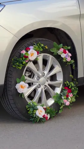 Cuteness alert!  Wedding Car Tire Hack 🌸🛞🌸 #DIY #flowers #wedding #decor #woodmood #floral #cute #fyp #carsoftiktok 