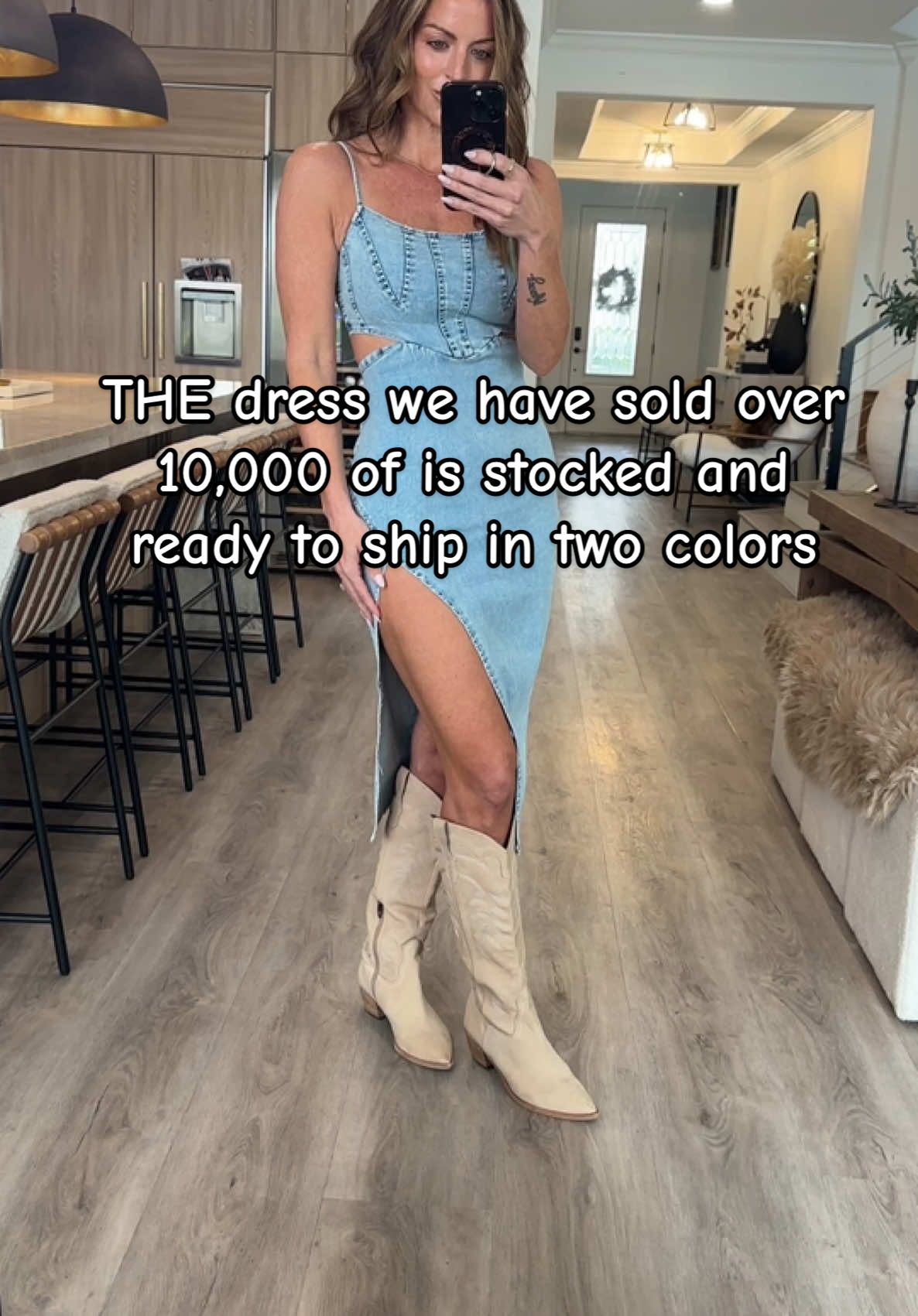 We have sold over 10,000 of this dress and there is a reason why!!! And there are Two colors!!! #denimdress #nashville #country #festival #OOTD #girls 