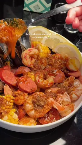 Easy seafood boil 🦐✨  I tried following @Joshua weissman recipe.  🔥 Cajun Seafood Boil for 1–2 People (with Shrimp & Mussels) 🧂 Boil Seasoning (Make once, use as needed) 	•	1 tbsp smoked paprika 	•	2 tbsp Old Bay seasoning 	•	1 tsp ground cayenne 	•	1 tsp mustard powder 	•	1 tbsp kosher salt 	•	1 tsp sugar 	•	1 tsp ground black pepper 	•	½ tsp ground coriander 🧄 Spicy Cajun Butter   	•	½ cup (1 stick) unsalted butter 	•	4 cloves garlic, minced 	•	1 tbsp boil seasoning (from above) 	•	½ tsp smoked paprika 	•	1 tsp Old Bay seasoning 🦐 Boil Ingredients (Serves 1–2) 	•	Water (enough to fill a medium pot) 	•	½ lemon, sliced 	•	3 cloves garlic, smashed 	•	½ yellow onion, chopped 	•	1 ear corn, halved 	•	5-10 tiny red potatoes, halved 	•	4–5 oz smoked sausage (or 1 sausage), sliced 	•	½ lb (225g) large shrimp (shell-on if possible) 	•	½ lb (225g) mussels (cleaned and debearded) — or use more shrimp 	•	1–2 bay leaves 	•	boil seasoning made earlier  	•	Salt to taste #creatorsearchinsights #seafoodboil #EasyRecipe #homemade #cajunfood #foodtutorial 