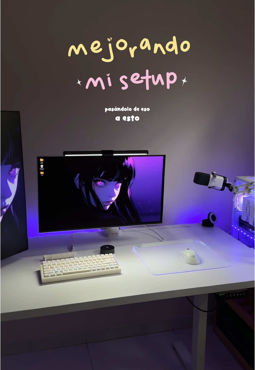 No es AD, es mi experiencia personal con una barra de luz como una persona con DEMASIADA miopía y que pasa casi todo el día en su computadora.  Normalmente la mantengo en el nivel más bajo y en un tono de luz neutro  #accesoriospc #techtok #techtoktips #setupgaming #GamerGirl #cleandesk #deskorganization #cleansetup #monitorlight #roomlight 