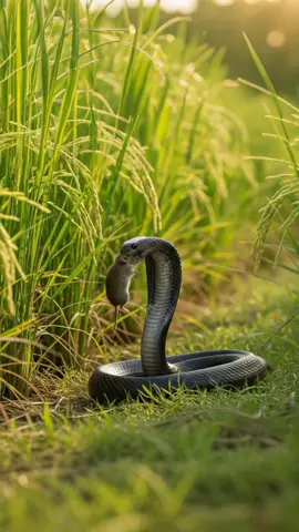 The cobra is trying to eat a rat in the rice paddy. #cobra #paddy #rat #snake #animals #wildlife #ai #wildanimals 