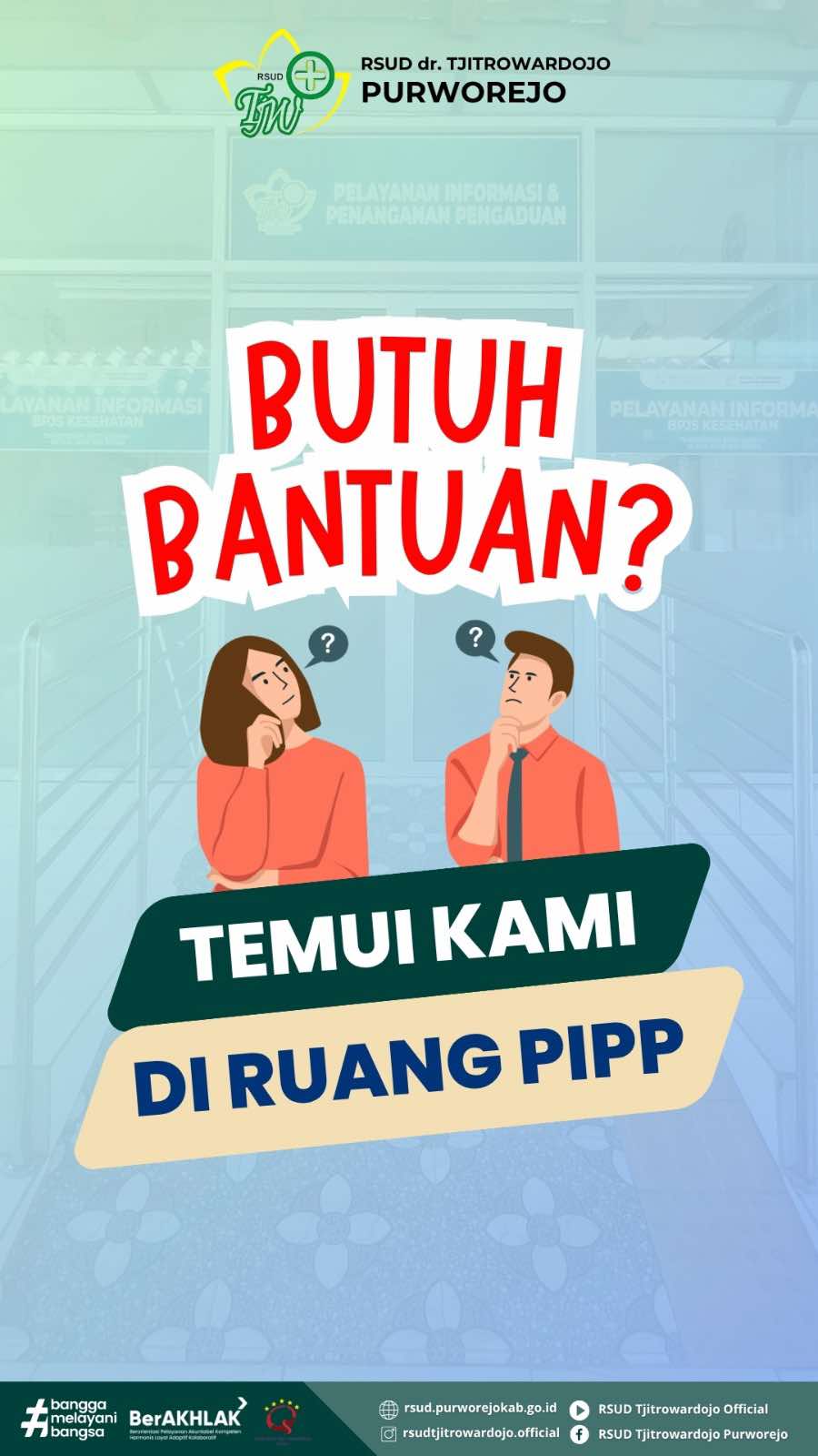📍 Ruang PIPP RSUD dr. Tjitrowardojo ✨ Tempat pertama yang menyambut Anda dengan ramah dan siap membantu! Butuh informasi layanan? Bingung alur pendaftaran? Ingin menyampaikan saran atau masukan? 💡 Semua bisa Anda dapatkan di Ruang PIPP (Pelayanan Informasi dan Penanganan Pengaduan) Kami hadir untuk: ✅ Memberikan informasi layanan rumah sakit ✅ Membantu proses pendaftaran dan rujukan ✅ Menampung kritik, saran, dan pengaduan Anda ✅ Menjadi jembatan komunikasi antara pasien dan manajemen 🕐 Buka setiap hari kerja 📍 Lokasi: Lobi utama RSUD dr. Tjitrowardojo Purworejo Karena pelayanan terbaik dimulai dari informasi yang jelas dan petunjuk yang tepat. 💙 Kami melayani dengan HATI: Humanis, Akuntabel, Terbaik, dan Inovatif. #bpjskesehatan #PIPP #KontenEdukasiJKN #kesehatan #RSTW #rsudtjitrowardojo #purworejo 