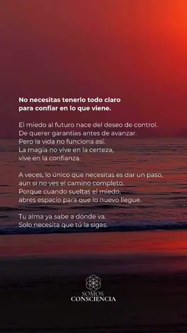 No necesitas tenerlo todo claro para confiar en lo que viene. #somosconsciencia #consciencia #conscienciaplena #despertar #despertarespiritual #amorpropio #libertad #inspiracion #inspiration #motivation #frases #frasesmotivacionales #ser 