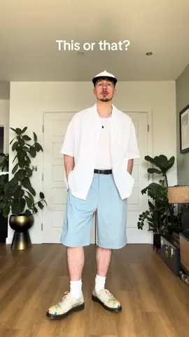 Which shorts do you prefer? Blue or black? Lmk in the comments #fashion #fashiontiktok #outfitinspo #menswear #style #mensfashionwear #styletips 