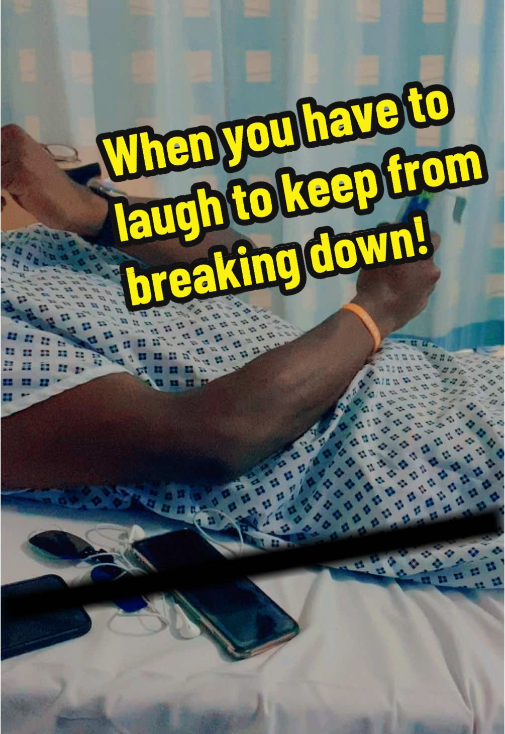 Sometimes you just have to laugh, even in the most inappropriate situations…  like when I was lying in a hospital bed, cracking jokes whilst trying not to lose it. (P.S. Don’t worry, this is an old video!) Laughter has been a secret weapon through the chaos of MS. (A little dark humour never hurt anyone 🤫) ➡️What’s one moment where you had to laugh to keep from crying?  #msawareness #chronicillnessawareness #multiplesclerosis #disabilitytiktok #fyp #darkhumour #viraltok #blackmen #chronicpain #hospitalstay #creatorsearchinsights 