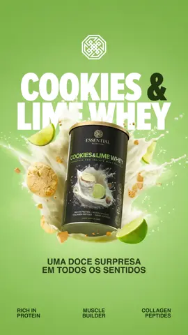 Imagine aquela sensação de bolacha recém-saída do forno, combinada com um toque refrescante do limão, se transformando em uma sobremesa deliciosa no seu paladar. 🍪🍋‍🟩 Com Cookies & Lime, nosso mais novo sabor de whey protein, cada momento é assim — surpreendente, inconfundível e irresistível. 💚 Experimente esse lançamento e tenha uma doce surpresa em todos os sentidos. #EssentialNutrition #Lançamento #WheyProtein #CookiesAndLimeWhey