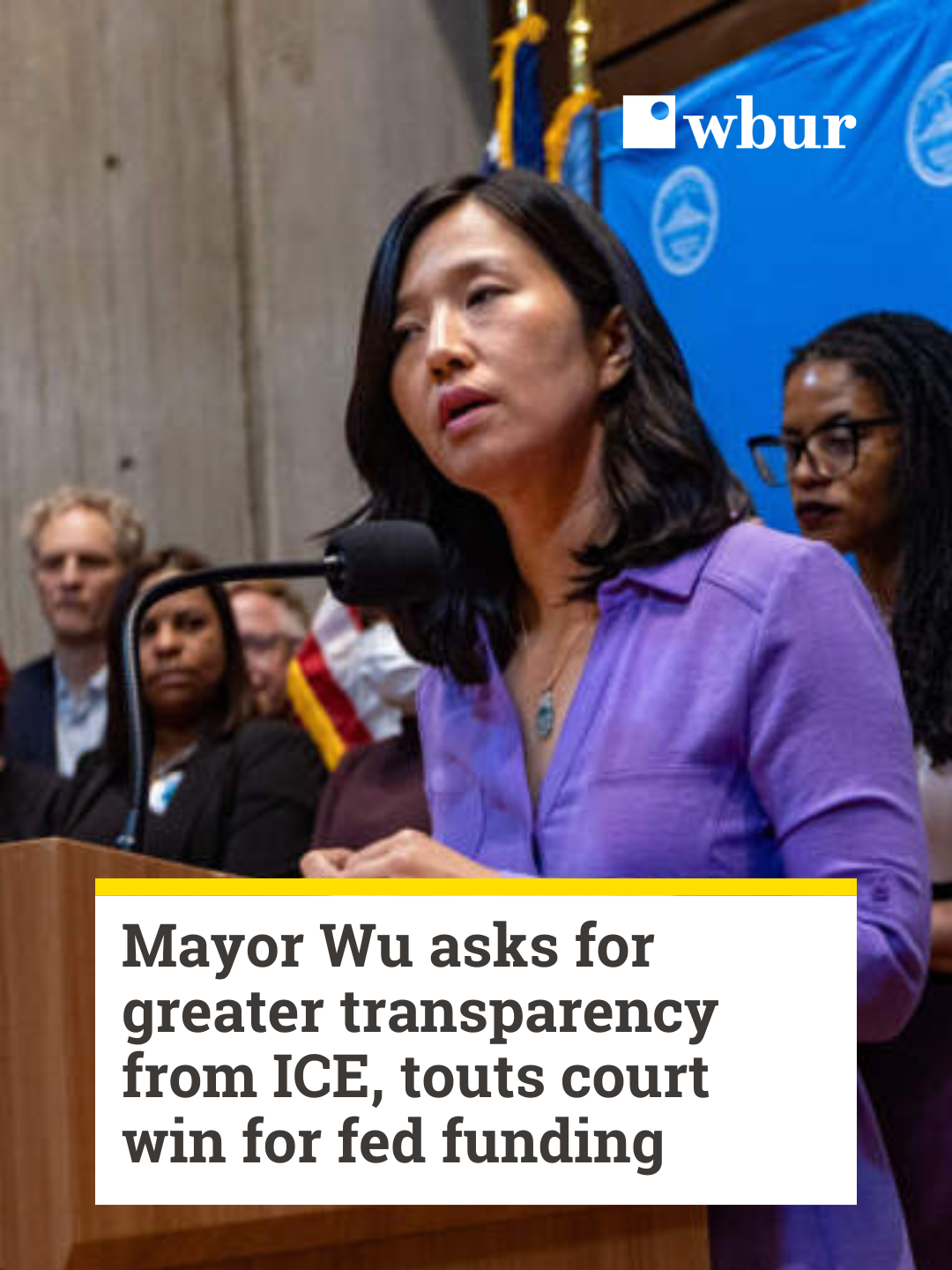 Boston Mayor Michelle Wu announced Tuesday that she signed an executive order seeking greater transparency from federal immigration officials. She said the city will submit regular Freedom of Information Act requests to find out who ICE is detaining and on what grounds. She listed the various legal actions the city has taken to push back against the Trump administration, including a brief challenging cuts to federal funding and against the end of Temporary Protected Status for certain immigrants. The mayor took repeated criticism last week from federal officials and the White House for referring to masked immigration agents as 