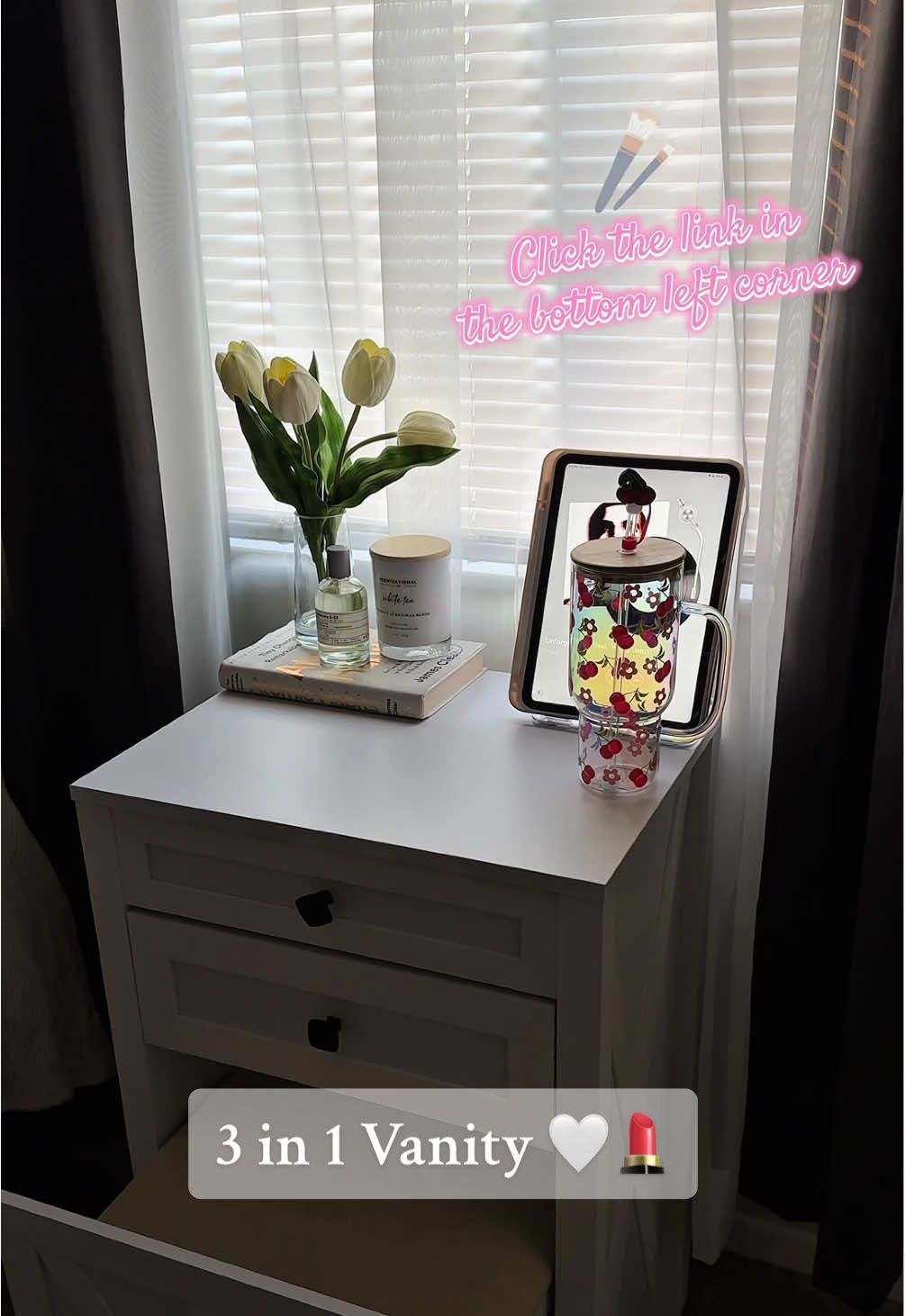 A vanity, desk, and nightstand all in one?!! 🤍 I am obsessed with this! It’s the perfect accessory for any room 😍 @Miu Innovation #vanitymirror #roomdecor #grwm #mui_vanity #makeupvanity #dressingtable #decor 