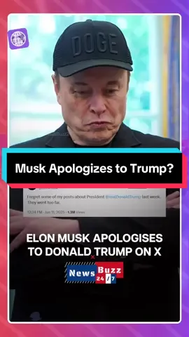 🚨 BREAKING: Elon Musk says he went “too far” in his online attacks on Donald Trump. 📱 In a post on X, the Tesla and SpaceX CEO publicly regretted his recent comments, which fueled a massive political and financial storm last week. 🗣️ Musk had earlier slammed Trump’s spending bill and even called for his impeachment — triggering a fierce backlash. 💥 The feud rattled markets and reportedly cost Tesla over $150 billion in value. 🤝 But now, Musk is dialing it back, saying his words were too harsh and that he respects the office of the presidency. 🇺🇸 Trump has not responded yet to the apology. 👀 What’s next for two of America’s most powerful—and controversial—figures? 👇 COMMENT your take: Was Musk right to apologize, or should he have doubled down? #ElonMusk #DonaldTrump #MuskVsTrump #TeslaNews   #BreakingNews #NewsBuzz247 #FYP #Fyf #ViralNews   #PoliticsToday #WhiteHouseDrama #TechBillionaire   #Trump2024 #ElonApology #SpaceXNews   #USPolitics #PoliticalFeud #TwitterDrama   #EconomicImpact #TeslaStock #TrendingNow   #BillionaireClash #TechVsPolitics #MuskTweet   #XPlatform #PublicApology