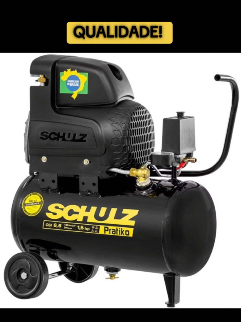 Compressor de Ar 6,6 Pés 20L 1,5 Hp 120 Libras Pratiko Schulz #oficina #mecanica #ferramentas #serralheria #schulz #compressor 