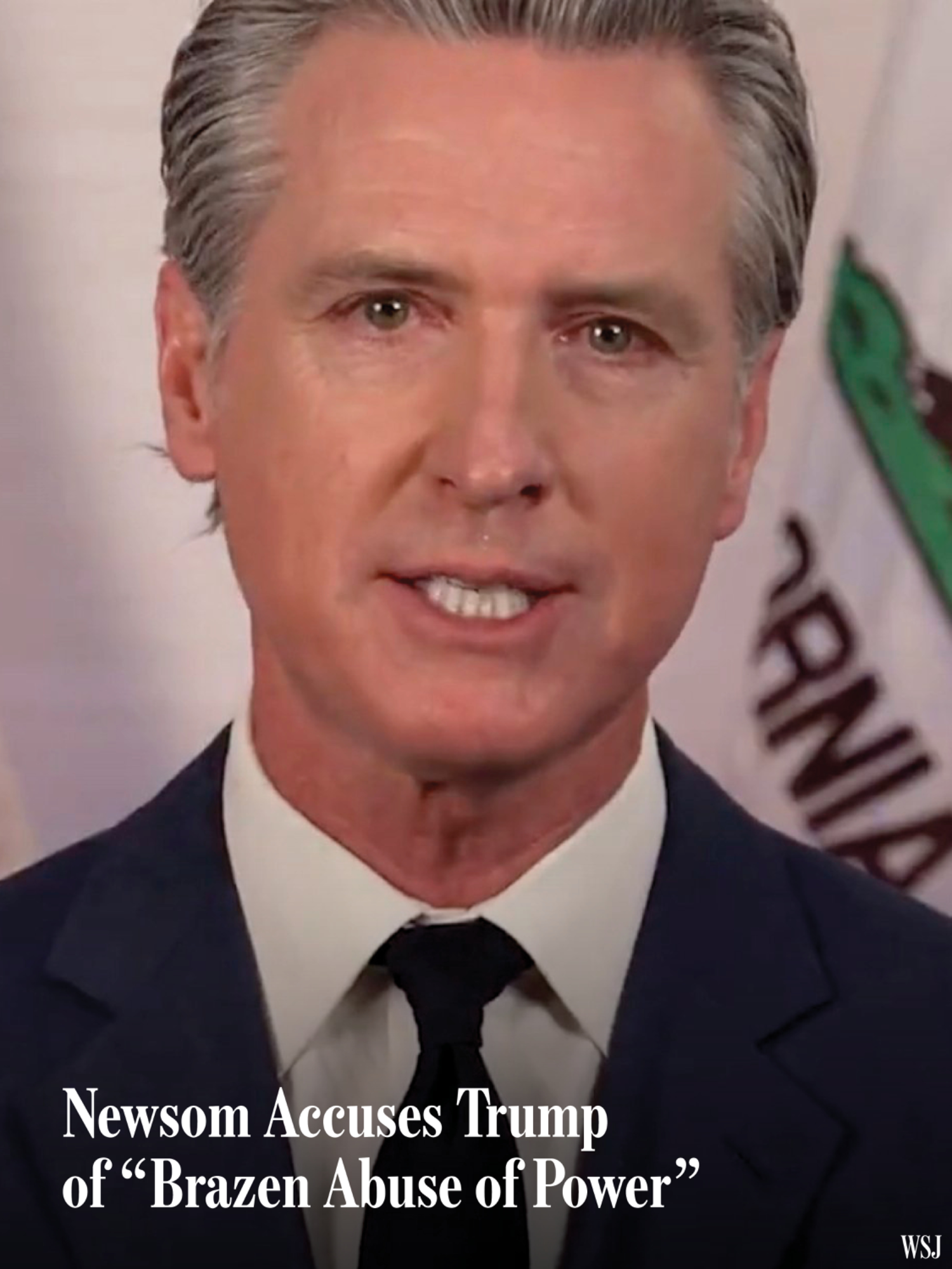 In an address Tuesday night, California Gov. Gavin Newsom railed against Trump for eroding the nation’s democracy and amplifying tensions in Los Angeles. He described Trump’s actions to call in the National Guard and Marines as a “brazen abuse of power.” 📷: Office of California Governor via AP