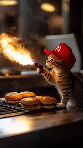 That's an interesting way to cook a burger #McDonalds #cats #cattok #viralvideo #funnyvideo #ai #kittens #cattiktok