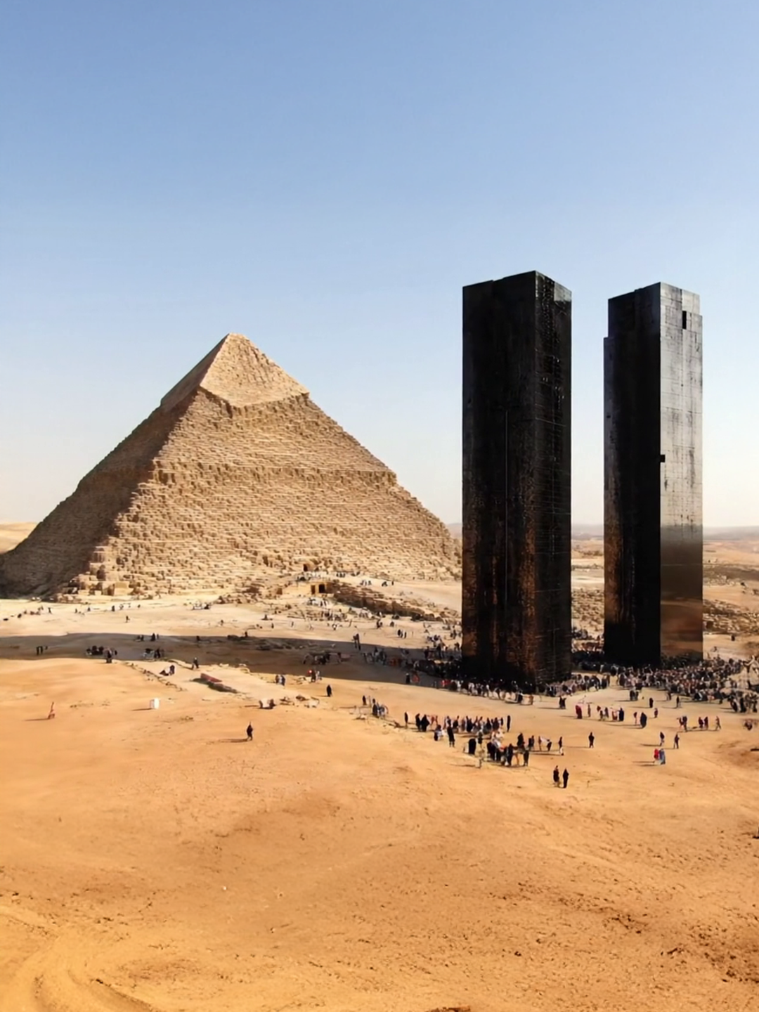 The Monoliths (Made with Veo 3) – Human react to the sudden rise of mysterious structures across the globe.