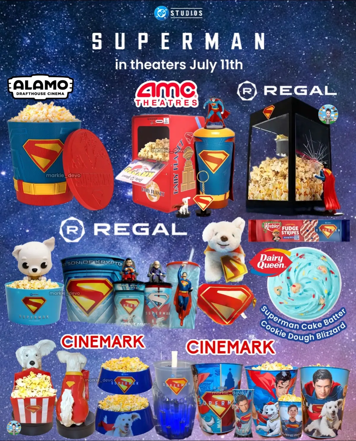 Let’s face it, we’re only watching this movie for  Krypto.🐶👊🏻 A list of popcorn buckets, merch and food for the new Superman movie. 🍿Some of the merch may show up early, meanwhile others will drop closer to the July 11th premiere.  📲Pre-order the Alamo Draft House bucket now at giftshop.drafthouse.com . 🥤The blizzard is at particpating Dairy Queen locations now. 🍪Keebler cookies can be found at major stores now(Walmart..).  🎥The movie opens up July 11th nationwide. (News/Image:: @amctheatres , @cinemark , @regalmovies , @dairyqueen , @keebler , @drafthouse ) Feeling any of these👇🏻 #superman #supermanmovie #FoodTok #foodtiktok #foodvlog #foodblogger #teamchubster #breakingnews #goviral #movies #comics #dccomics 