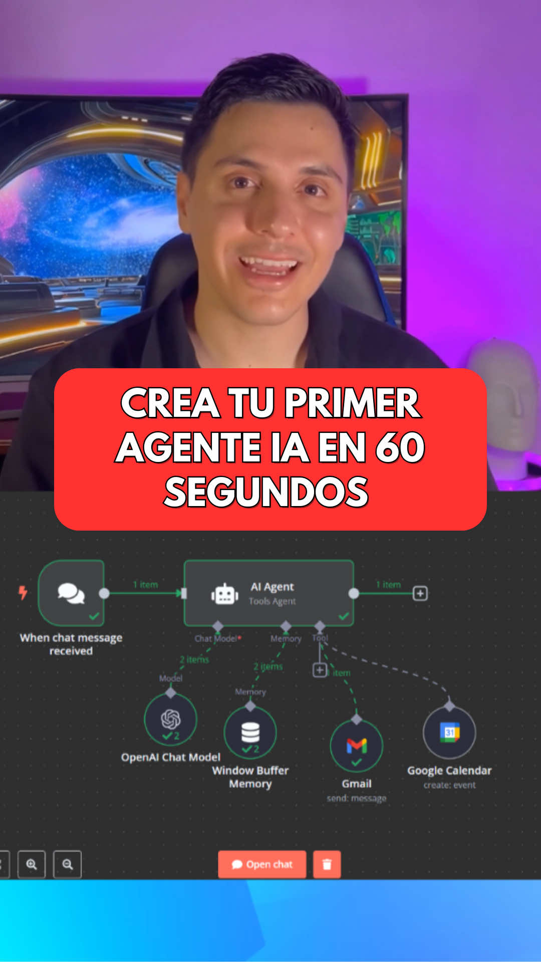 Crea tu primer agente de IA en menos de 60 segundos. #n8n #ia #chatgpt #automatizacion 