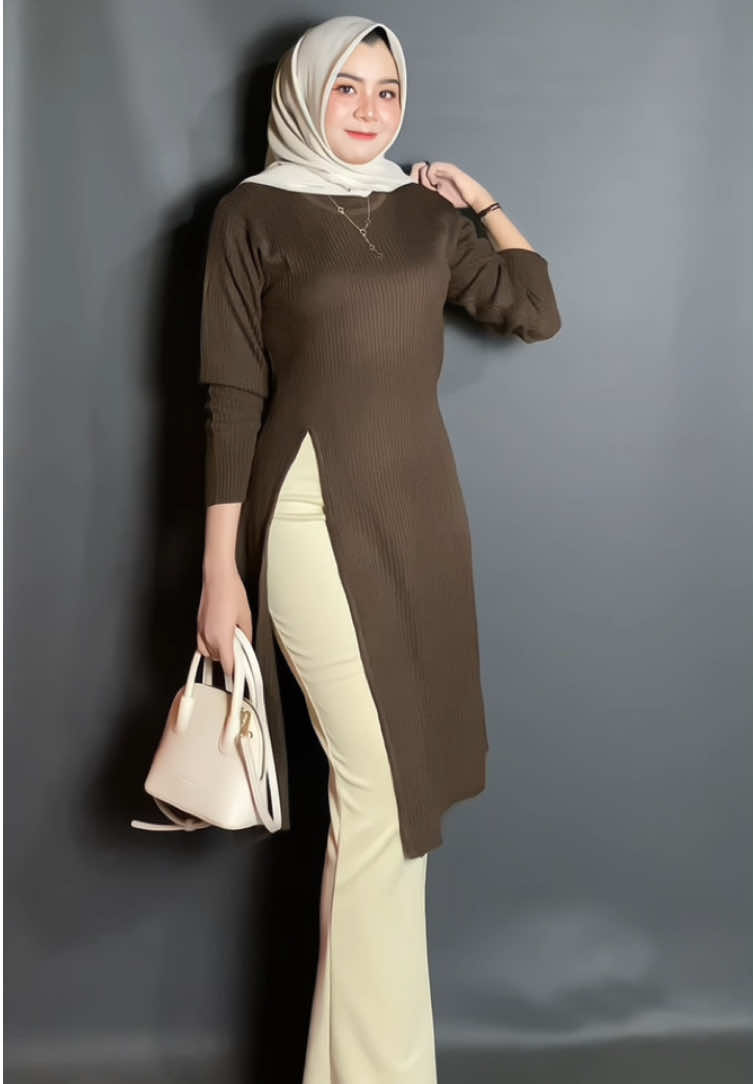Simpel tapi elegan banget tuniknya😍🤎#inpirasifashion #atasanrajut #tunik 