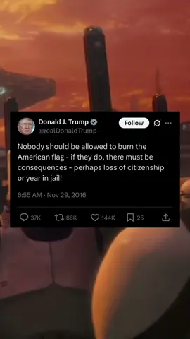 Trump recently gave a speech at Fort Bragg, where he again brought up jailing individuals who engage in flag burning. It is worth noting that burning the american flag is protected under the 1st amendment to the constitution. #republicans #democrats #fyp #foryoupage #foryou #trending #viral #starwars #republic #ethanbrown #constitution 