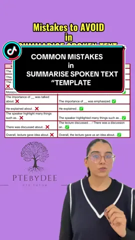 Avoid these grammar mistakes in SST! If you’re using phrases like “the speaker give info about…” or “the lecture was talking about…”, it’s time to fix them. #PTEbyDee #PTEAcademic #PTEPreparation #PTEReading #PTESpeaking #SummariseSpokenText #PTEGrammar #PTETemplate #PTEStudyTips #EnglishGrammar #PTEScore #PTETraining #PTEAustralia #PTEExam #PTEPractice