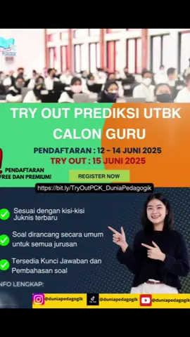 Try out gratis!! Sudah yakin bisa jawab soal PCKmu nanti dengan baik? Yuk!! Uji kemampuan UTBK PPG mu dengan Try out yang diselenggarakan oleh dunia pedagogik tgl 15 juni. Jangan sampai kelewatan!! Klik manual https://bit.ly/TryOutPCK_DuniaPedagogik #ppgprajabatan #ppg #ppgcalongurugelombangdua2024 #ppgdaljab #pp #f #fy #foryoupage 