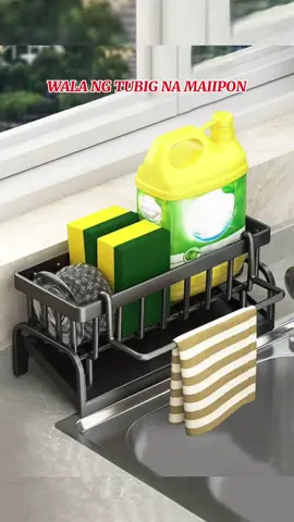 Wala ng tubig na maiipon sa sponge kasi diretso na sa lababo with towel holder #spongedrainer #spongeholder #spongeorganizer #sinkorganizer #dishwashingrack #spongerackdrainer 