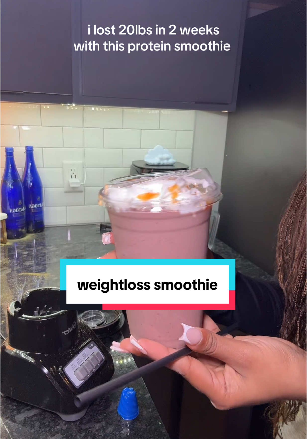my secret weightloss smoothie recipe! enjoy x pls gatekeep from the opps🙏 #proteinshake #100lbsdown #weightlossjouney #smoothie #proteinsmoothie 