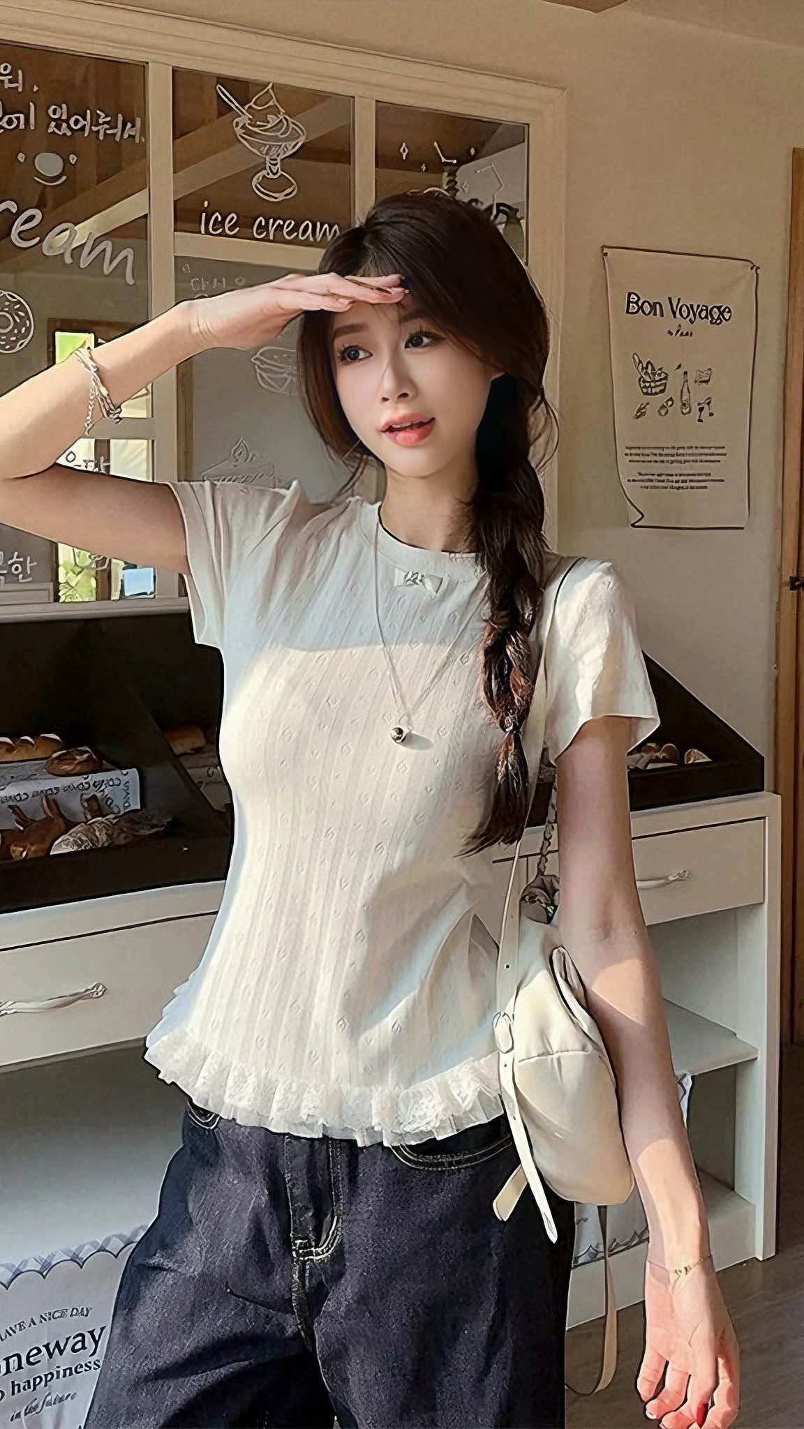 Áo Thun Phối Ren Họa Tiết Trơn Dáng Nhỏ Tôn Body Thời Trang Phong Cách Đơn Giản Hàn Quốc #thoitrangtiktok #thoitranghe #thoitrangnu #OOTD #fyp #aothunnu #aothunxinh #aothunren 