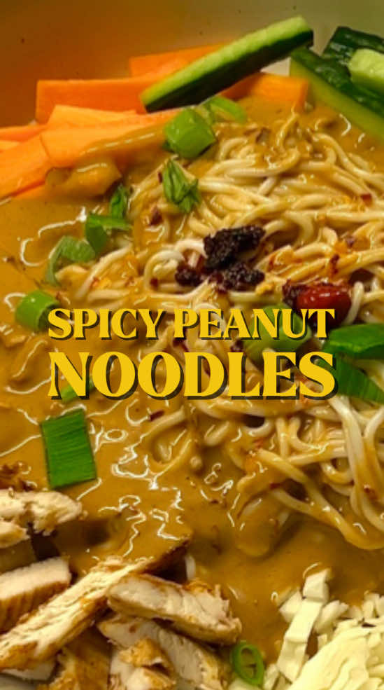 Adding another recipe to my TOFU NOODLES series. MY FAVORITE PEANUT NOODLES. The original version is so high in calories that it’s not suitable for my cut.   Comment “TOFU” if you want the other tofu noodle recipe.   For less than 310 calories you get ALL this food for 36 grams of protein.  The recipe for this is below 👇🏼 - Haechomin Tofu Noodles 1 serving - Chicken Breast Skinless (raw weight) 100g   Sauce Recipe (Mix Well Until Smooth) - PB2 Peanut Butter Powder 23g - Dark Soy Sauce 7ml - Light soy Sauce 5ml  - Rice Wine Vinegar 2ml (just a splash) - MSG (use feeling) - Garlic Powder (use feeling) - Chilli Flakes (use feeling)  - Water (add slowly to desired consistency - Monkfruit brown sugar or stevia (sugar replacement) for sweetness Marinade For Chicken (Oven Bake with baking paper, no need to add oil) - Marinade for Chicken Recipe - Ground Chilli Powder  - Garlic Powder - Salt - Pepper Vegetables for garnish  My favourite combo is cucumber, carrots, cabbage all so low in calorie and the crunch is just next level  305 calories for 36 grams of Protein Macros and calories will differ on brands you use but should roughly be the same 💪  Trying this? 👀