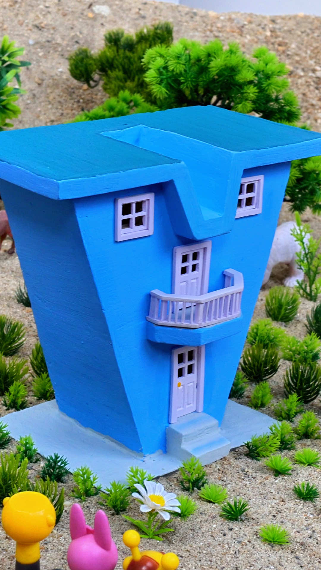 The Most UNIQUE V-Shaped Mini House with Balcony & Stairs! #miniature #house #vfuho #mrzofy #DIY