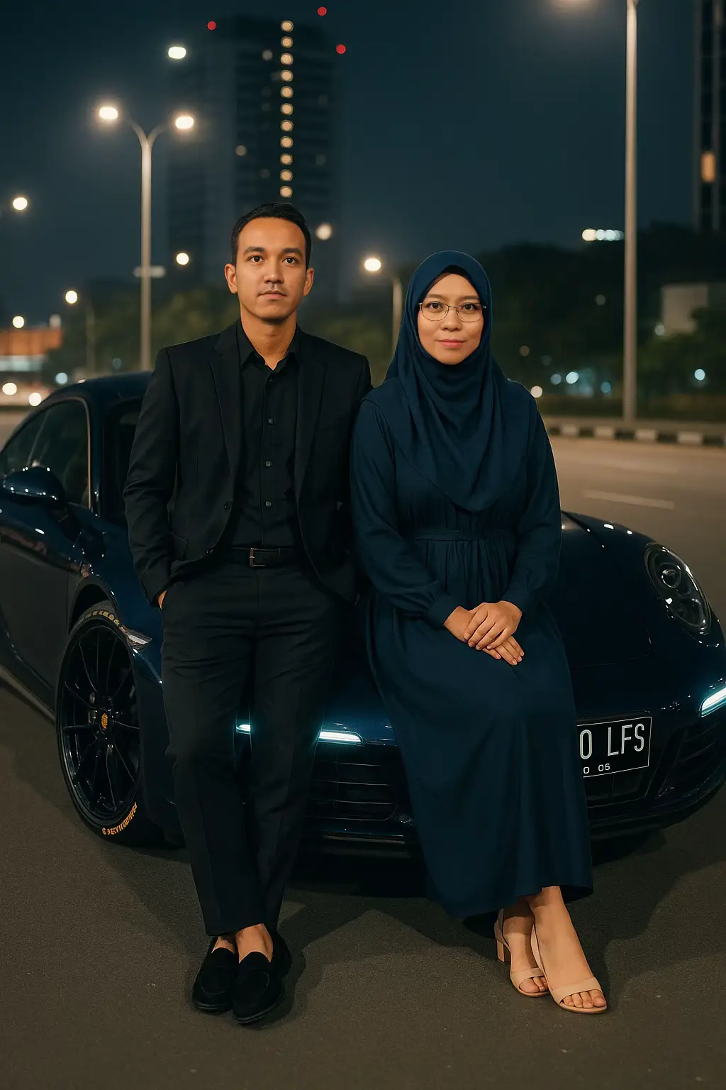 Step 1 : Buka Chatgpt Step 2 : Upload fotomu dan pasanganmu Step 3 : Masukkan prompt - Buatkan foto saya dan istri bergaya modern berpose di depan mobil sport mewah warna navy (Porsche 911), malam hari di tengah kota dengan latar gedung tinggi dan lampu jalan. Pria mengenakan setelan jas hitam, kemeja hitam, tanpa dasi, dan sepatu loafers hitam, berdiri dengan tangan di saku. Wanita mengenakan gaun panjang navy dan hijab senada (hijab menutupi dada), duduk anggun di atas kap mobil, memakai high heels nude. Ban mobil hitam dengan tulisan kuning, lampu LED mobil menyala. Gaya sinematik, cahaya malam, efek bokeh, foto realistis resolusi tinggi Step 4 : Hasil wajahnya pasti Beda Step 5 : Download/Buka aplikasi Remake Me (gratis) Step 6 : Swap foto wajah yang beda pakai aplikasi Remake Me, pilih menu yg multiple face karena 2 wajah Step 7 : BOOM #promptchatgpt #chatgpt #aiphoto #couplephotography #tutorialprompt #fy #fyp 