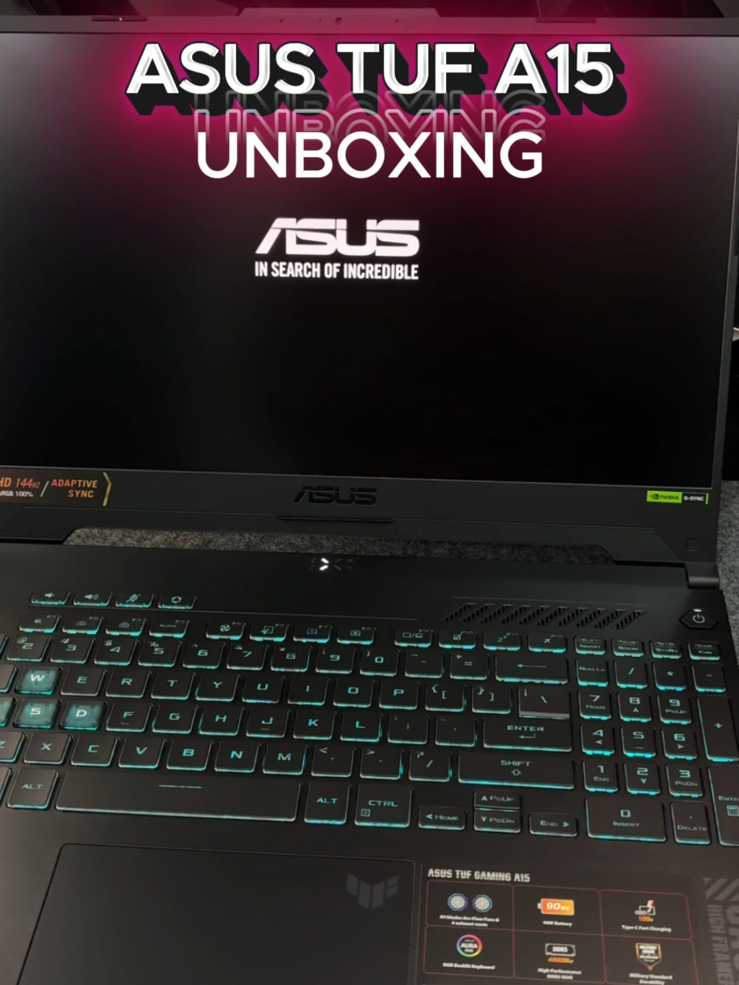 Unboxing ASUS TUF GAMING A15 Specs: Processor: AMD Ryzen™ 7 7435HS (3.1GHz base, up to 4.5GHz, 8 cores, 16 threads) Graphics: NVIDIA GeForce RTX™ 4050 Laptop GPU, 6GB GDDR6 Memory: 16GB DDR5-4800 SO-DIMM (expandable to 32GB) Storage: 512GB PCIe® 4.0 NVMe™ M.2 SSD