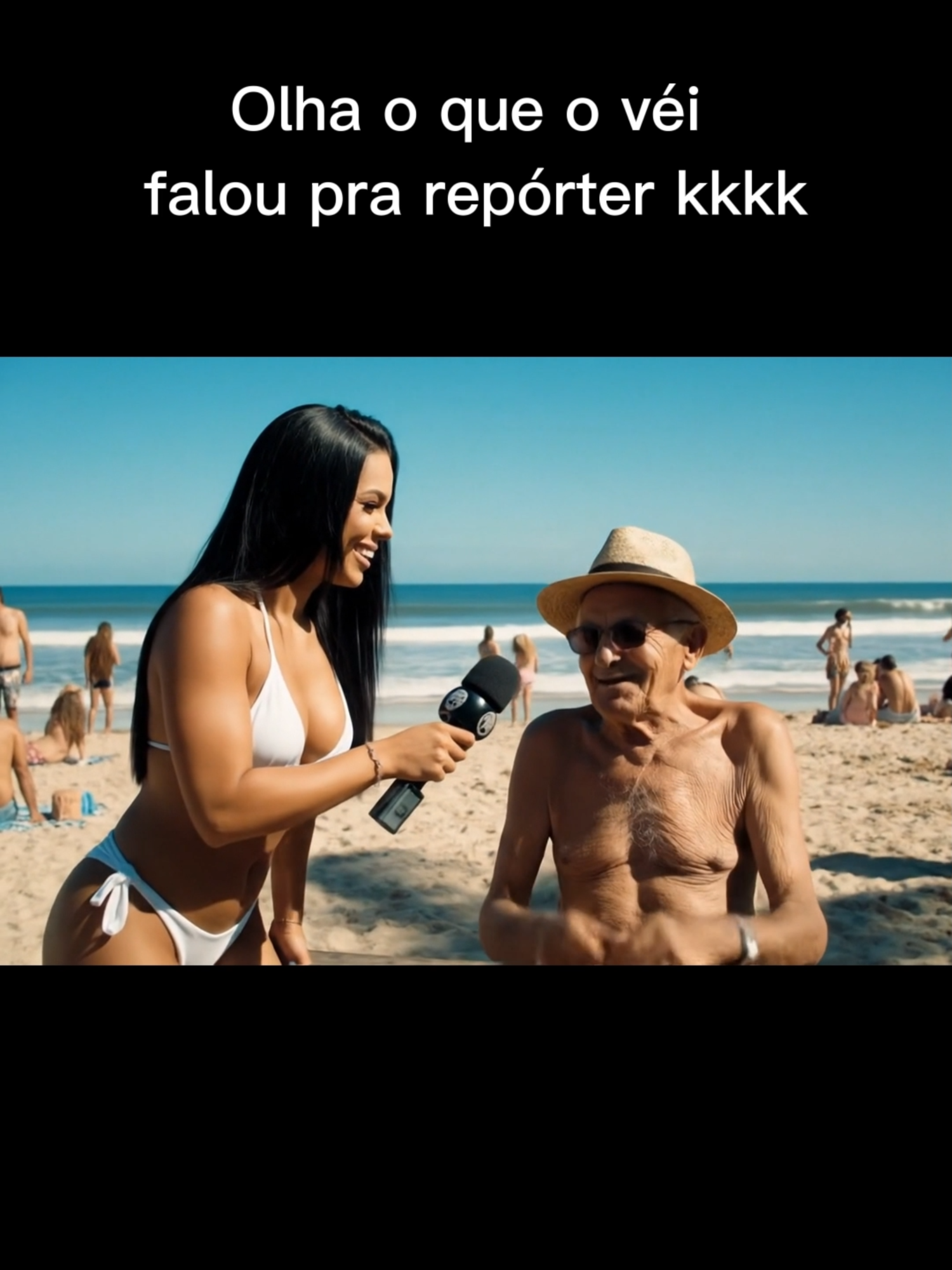 Os idosos de hoje em dia estão assim 🤣🤣🤣 #ia #ai #reporter #veo3 #entrevista #fyp #humor #praia