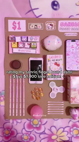 rating my sanrio fidget board asmr, $1 vs $1,000 side edition 💸💕 $1/full version on my profile already! #sanrio #hellokitty #DIY #fidget #fidgetboard #fidgets #asmr #papersquishy #kawaii #aesthetic #iphone #craft #fyp #papercraft #stationery #blindbox