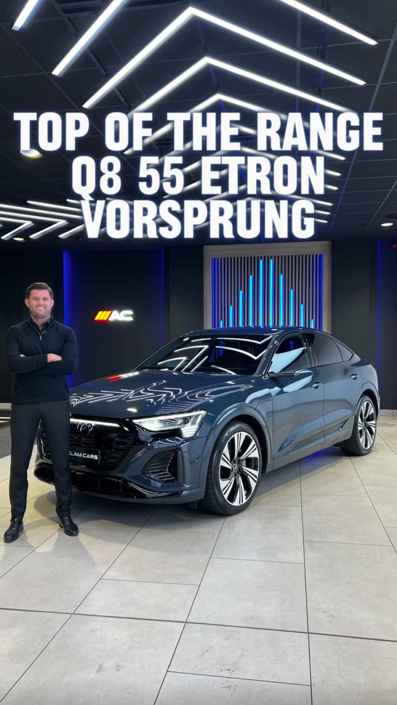 Electrifying performance meets top of the range luxury ⚡️   2023 Audi Q8 E-Tron 55 Vorsprung Sportback Quattro Live Priced at £49,990 - Buy & Reserve Online - Contact Paddy on 07827916137 or Business WhatsApp us on 07724101010  Finished in Plasma Blue Metallic paired with 22” Audi Sport Alloys, Black Styling Pack Dechromed Detailing, Privacy Glass & Black Quilted Leather Super Sport Seats with Inlays in Carbon Twill. Key highlights include: ✔️Sliding panoramic sunroof ✔️Head up display ✔️Bang & Olufsen sound ✔️Tour pack ✔️City assist pack ✔️Adaptive cruise control ✔️3D Surround came ✔️Audi digital wing mirrors ✔️Extended ambient lighting ✔️Heated front seats ✔️Heated steering wheel ✔️Soft close doors + much much more One owner from new with Full Service History #AudiEtron #Etron55 #AudiQ8 #Vorsprung #acklamcars