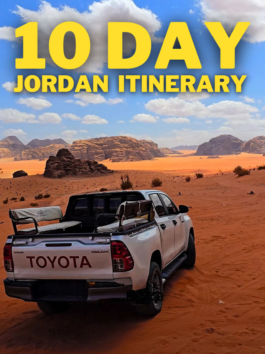 10 DAYS IN JORDAN – THE ULTIMATE ROAD TRIP Day 1 – Land in Amman Explore Jordan’s buzzing capital. Wander the old Citadel, taste your way through Rainbow Street, and get lost in the chaos of the souks. Rent a car – driving here is the best way to explore. Amman traffic is wild, but outside the city, it’s surprisingly chill. Day 2 – Jerash to Wadi Rum Start your morning at Jerash, one of the biggest Roman ruins outside Italy. Think ancient colonnades, temples, and theatres. Then hit the road south to Wadi Rum. We stayed at Valley Resort – not your typical Bedouin camp. It’s the only actual resort in Wadi Rum. You park up at the village and get whisked away deep into the desert in a 4x4. Day 3–4 – Wadi Rum Spend two full days soaking in this Martian landscape. Ride camels at sunrise, hop in a jeep for wild desert adventures, watch the reenactment of the Arab Revolt on the 1916 train ride, and end your nights under one of the clearest star-filled skies on Earth. Day 5–6 – Aqaba Beach time. Aqaba sits on the Red Sea with warm waters, coral reefs, and some incredible diving and snorkeling. The vibe here is relaxed – think beach clubs, fresh seafood, and desert views meeting the sea. A perfect break between adventure stops. Day 7–8 – Petra The crown jewel of Jordan. Spend two days exploring this ancient wonder. Enter through the Siq and get your first jaw-dropping glimpse of the Treasury. Hike up to the Monastery, explore the Royal Tombs, and don’t miss Petra by Night – hundreds of candles lighting up the ruins. It’s pure magic. Day 9–10 – Wadi Mujib Wrap things up with a final hit of adrenaline. Hike through the Wadi Mujib canyon, Jordan’s version of The Narrows. You’ll wade, swim, and climb through towering red rock canyons with waterfalls crashing around you. It’s thrilling, refreshing, and the perfect way to end your trip. \#VisitJordan #JordanItinerary #WadiRumDesert #PetraWonder #AdventureTravel #MiddleEastTravel #TravelReel #DesertAdventure #RedSeaVibes #WadiMujib
