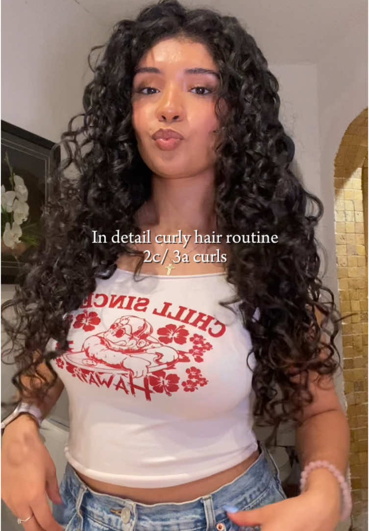 In detail updated curly hair routine🤍🌺 @THE OUAI @Curlsmith @BounceCurl #curlyhair #2ccurls #3acurls #curlscheck #curlyhairroutine #naturalcurls #curlyhaircare #creatorsearchinsights 
