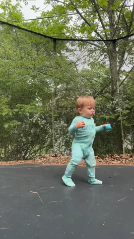Baby Ro has discovered a trampoline 