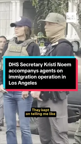 Videos from an early morning immigration enforcement operation showed Department of Homeland Security Secretary Kristi Noem accompanying numerous federal agents raiding a Huntington Park home Thursday.  Resident Sabrina Medina and her neighbors recorded the video after the Immigration and Customs Enforcement agents started banging on her front door.  The agents claimed Medina’s husband was in the country illegally and had a criminal record. Medina said he was arrested eight years ago, but the charges were later dropped. Medina said ICE agents told her they’d return until they find her husband.  She also said,Shesaid she may leave the country if her husband is taken, fearing she won’t be able to support the family on her own.  #ice #immigration #trump #kristinoem #dhs #huntingtonpark
