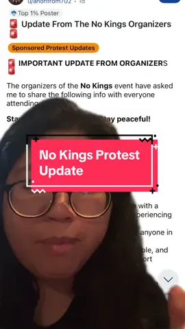 Update for the No Kings Protest tomorrow at the Federal Courthouse 5pm-7pm 