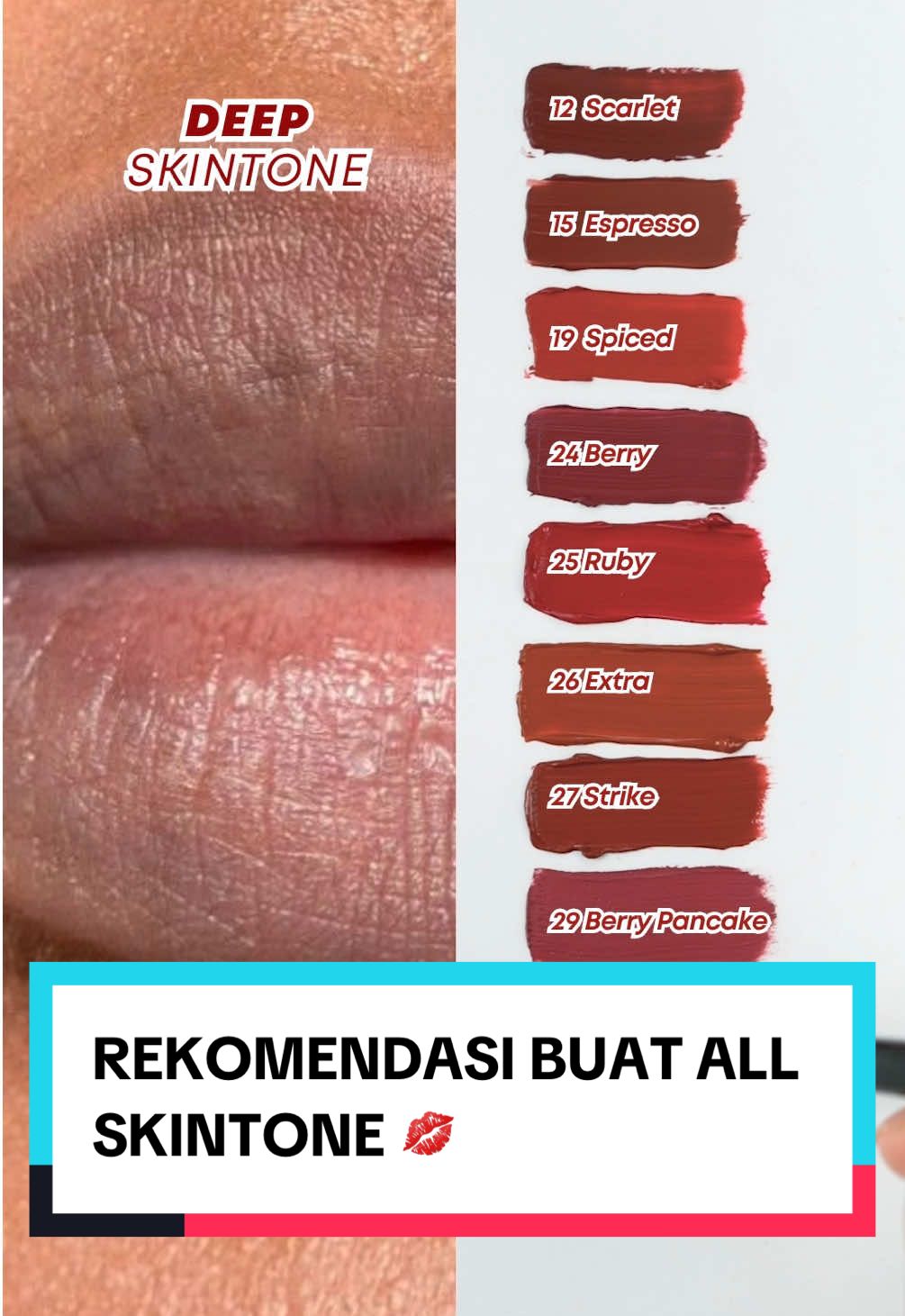 Udah tau shade mana yang cocok buat kamu? Cus langsung checkout sebelum kehabisan! 🛒🔥 Jangan sampai salah pilih ya 😉 #OMGBeauty #LipCream #SkintoneMatch #OMGBeauty #tiktokbeautyfestid #omgbeautyfestid #lipcreamviral #lipcreamomg #fypシ゚  