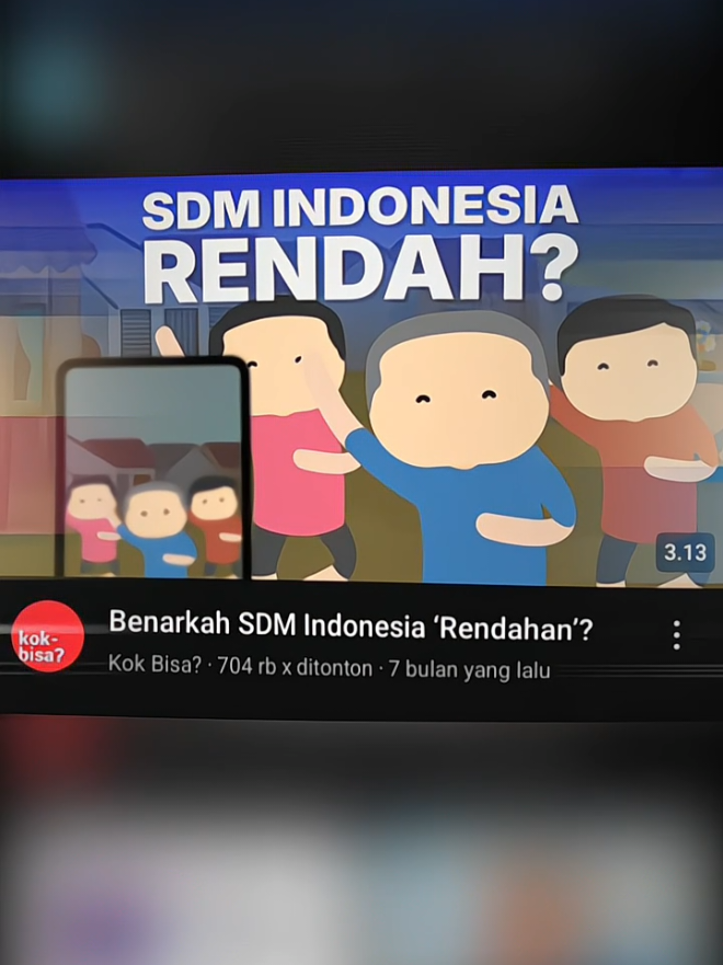 Pernyataan bahwa SDM Indonesia rendah adalah penyederhanaan yang terlalu ekstrem.  Kualitas sumber daya manusia (SDM) di Indonesia merupakan isu kompleks yang tidak dapat dijawab dengan ya atau tidak.  Meskipun terdapat sejumlah tantangan signifikan, potensi SDM Indonesia tetap sangat besar.   Aspek-Aspek yang Menunjukkan Tantangan SDM Indonesia:   - Pendidikan:  Tingkat pendidikan formal masih relatif rendah dibandingkan dengan banyak negara lain, terutama di tingkat pendidikan tinggi.  Akses pendidikan yang tidak merata, khususnya di daerah terpencil dan bagi kelompok masyarakat miskin, juga menjadi kendala besar.  Kualitas pendidikan itu sendiri juga perlu ditingkatkan, seperti yang terlihat dari hasil Programme for International Student Assessment (PISA) yang menunjukkan prestasi siswa Indonesia di bawah rata-rata internasional . - Kesehatan:  Masalah kesehatan seperti gizi buruk dan stunting (pertumbuhan anak terhambat) mempengaruhi produktivitas dan kualitas SDM. Akses kesehatan yang tidak merata juga berkontribusi pada masalah ini . - Keterampilan dan Produktivitas:  Kurangnya keterampilan yang relevan dengan kebutuhan pasar kerja menyebabkan tingginya angka pengangguran dan mengurangi produktivitas.  Ketimpangan ekonomi dan sosial memperburuk situasi ini . - Literasi: Rendahnya minat baca di Indonesia juga berkontribusi pada kualitas SDM yang kurang optimal .   Kesimpulan:   Meskipun terdapat tantangan signifikan dalam kualitas SDM Indonesia,  pernyataan 