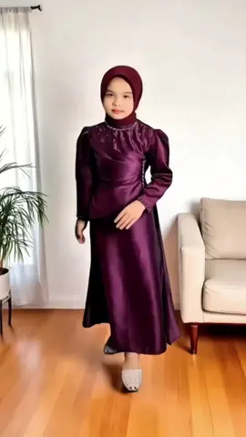 Dress Pesta Anak Perempuan Umur 2-12 Tahun Bahan Satin Desain Elegan dengan Payet Mutiara untuk Gaun Kondangan Baju Lebaran Gamis Remaja Wanita