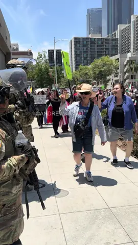 Protesters in LA passed by the National Guard today, many offering quick thanks during the #NoKings march. #fyp #NoKingsDay 